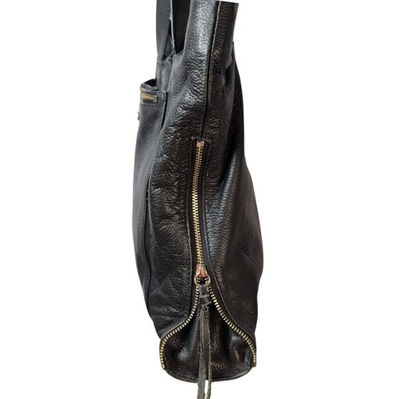 Vince Camuto Leather Shoulder Bag – Pebbled Black with Zip Accents - Picture 5 of 11